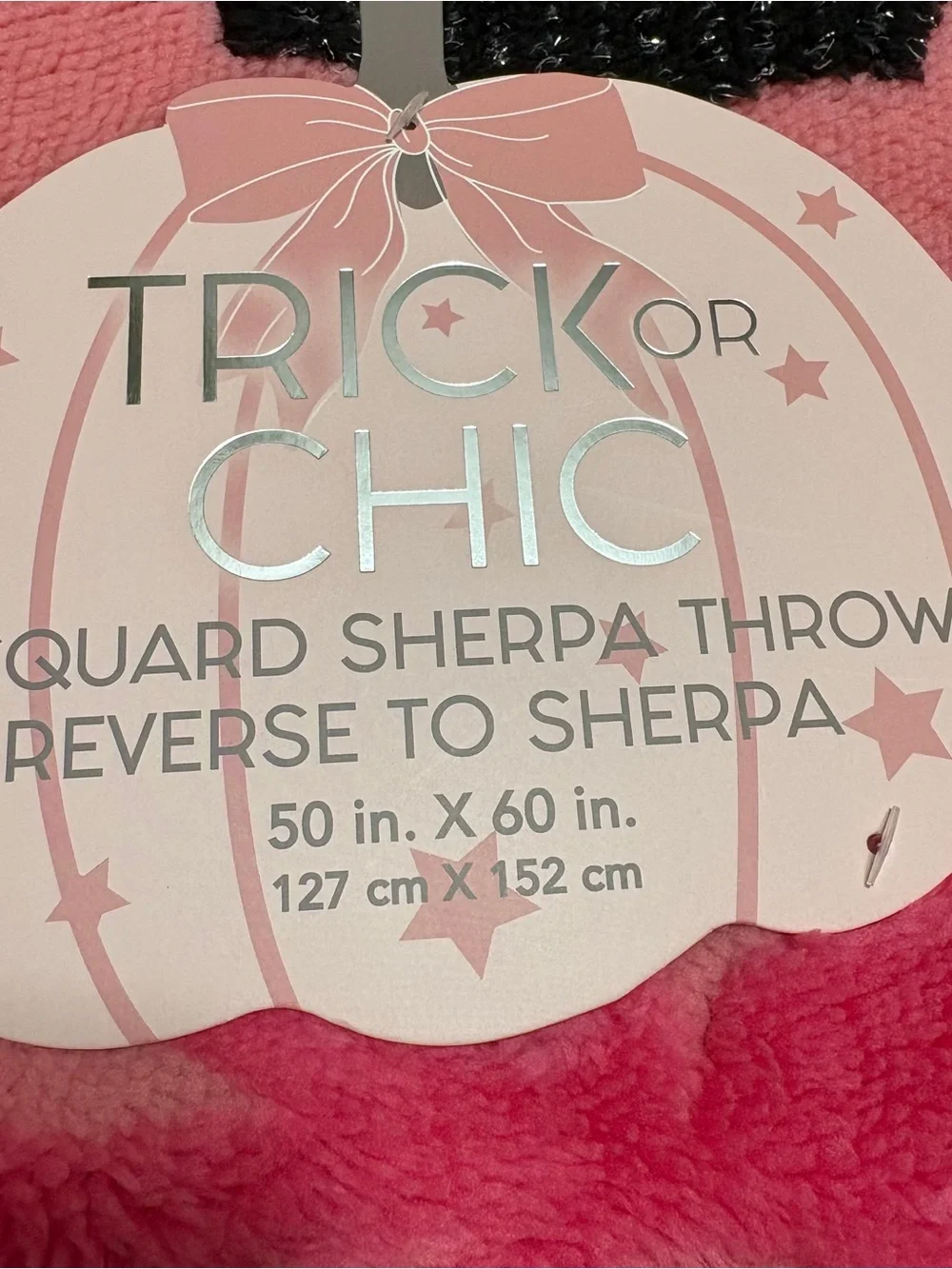 Trick or Chic Pink Bow & Bat Jacquard Sherpa Throw Blanket